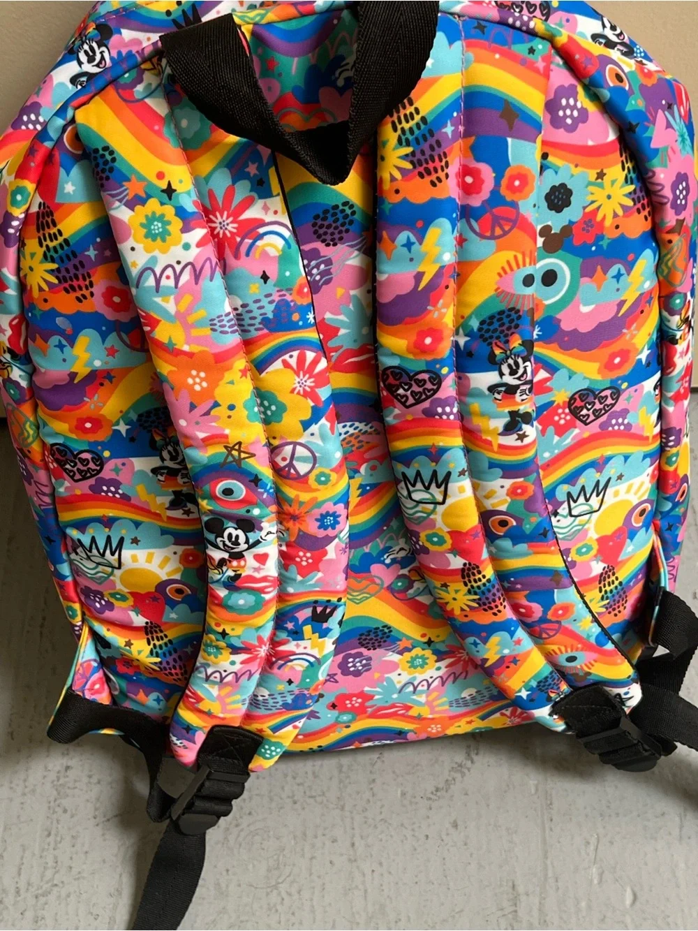 Colorful Kids Backpack with Rainbow & Floral Print purchased at Disneyland